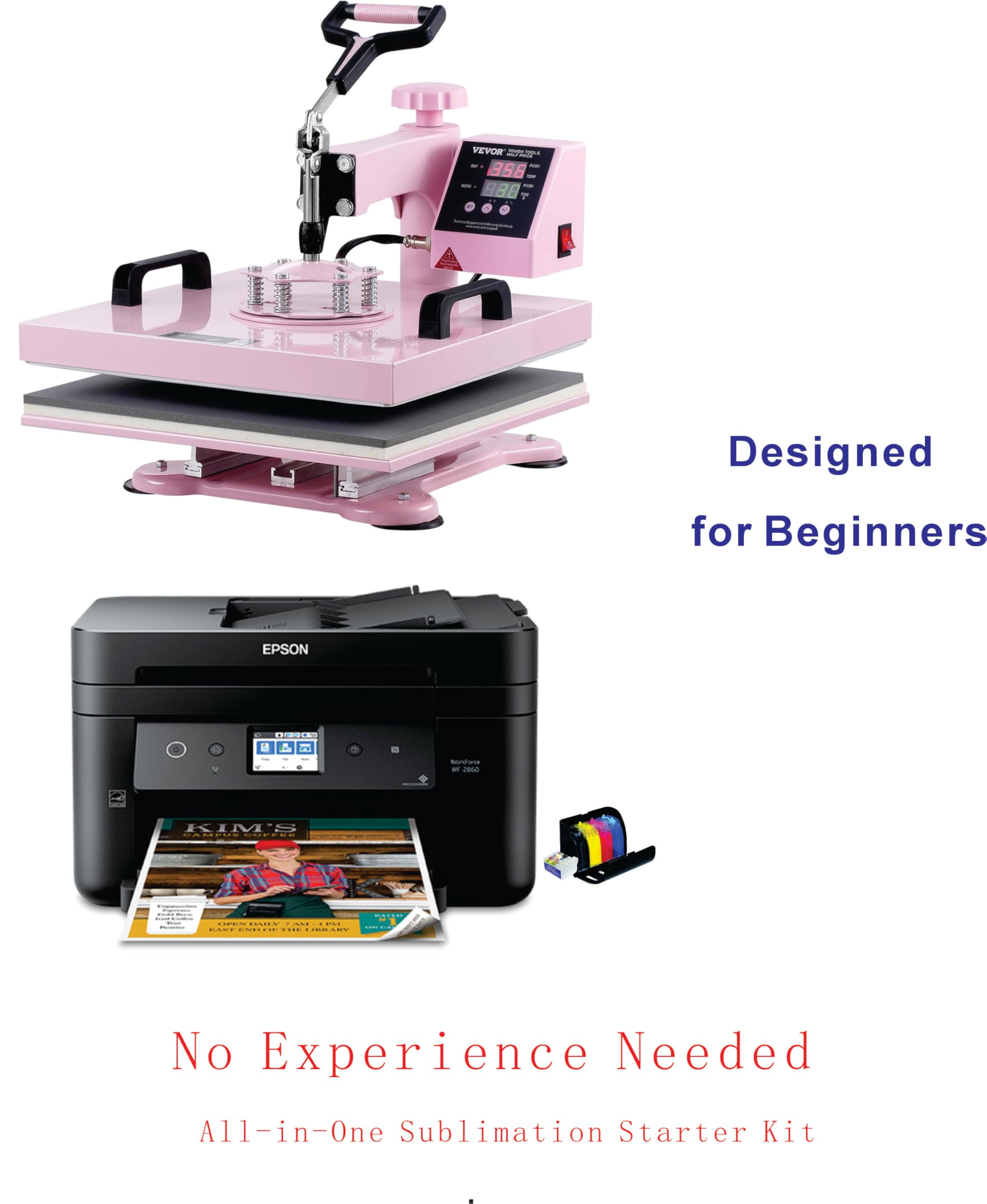 DAVACE Sublimation Starter Kit for Beginners – All-in-One Heat Press & Printer Bundle, 15x15 8-in-1 Press, 30oz Tumbler, Ink & Blanks Included