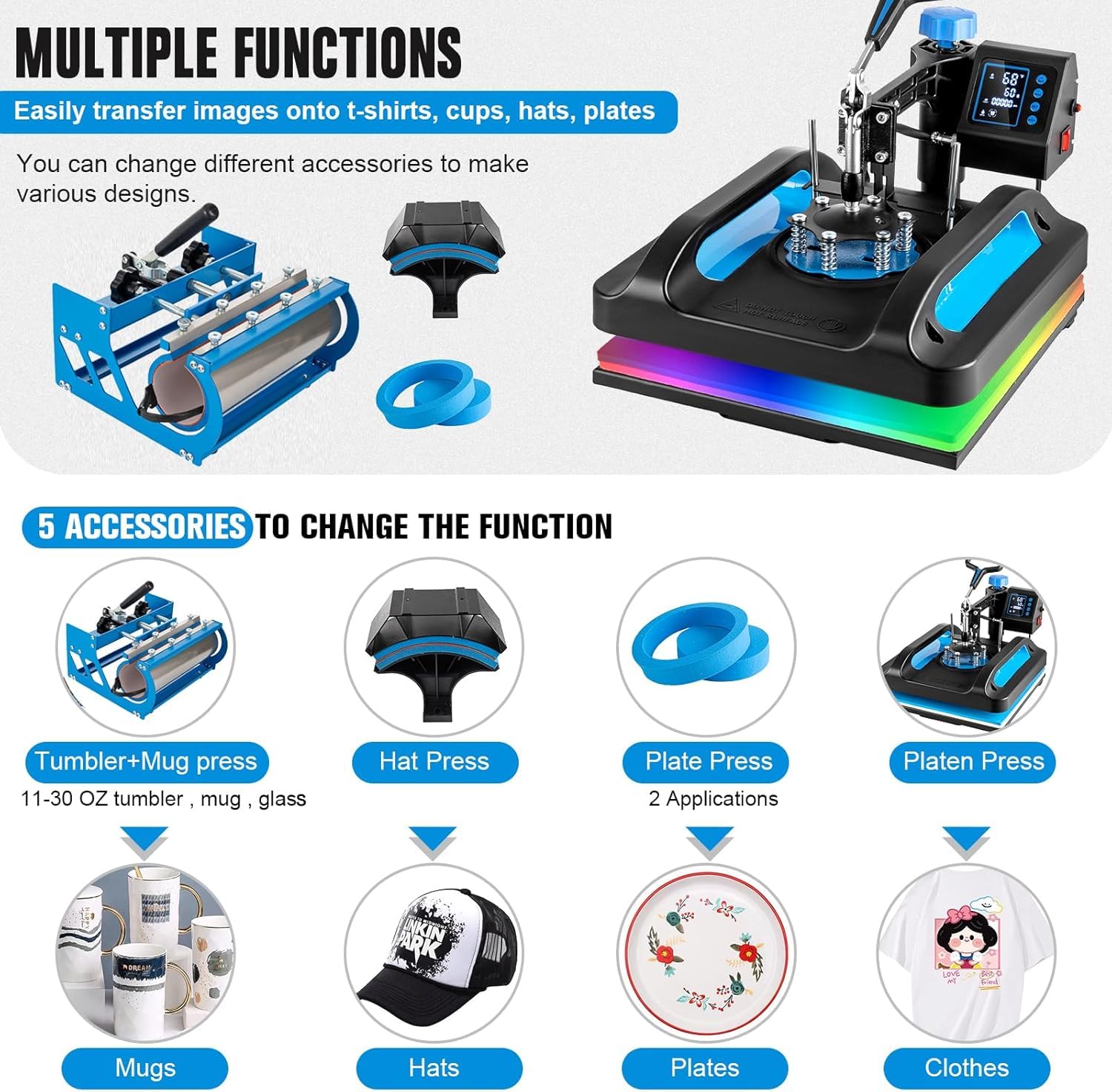 Sublimation Starter Kit – 15x15 Heat Press & Printer Bundle 8in1 Professional Combo for Mug Tumbler T-Shirt Business