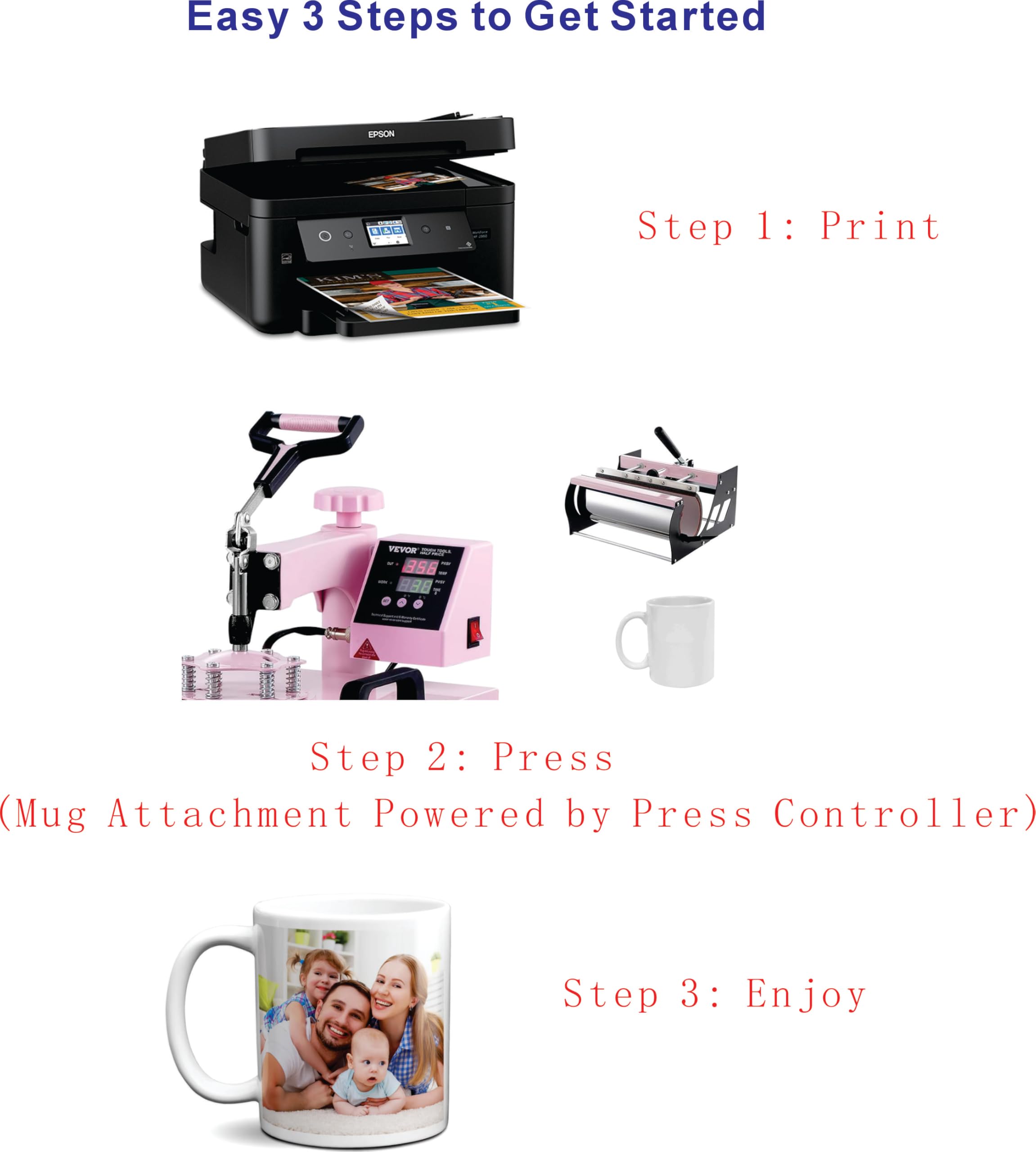 DAVACE Sublimation Starter Kit for Beginners – All-in-One Heat Press & Printer Bundle, 15x15 8-in-1 Press, 30oz Tumbler, Ink & Blanks Included